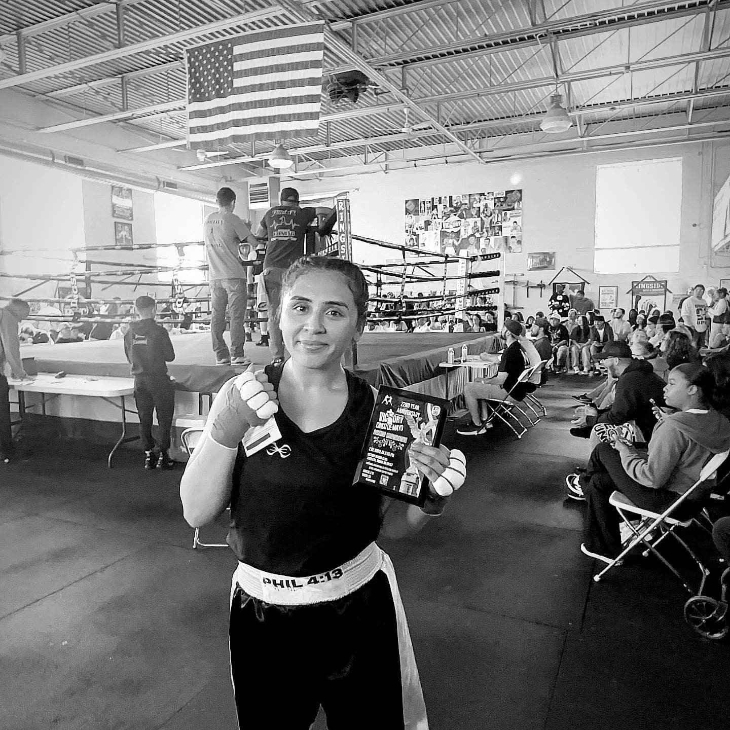 A Vargas female boxer squared up in the gym